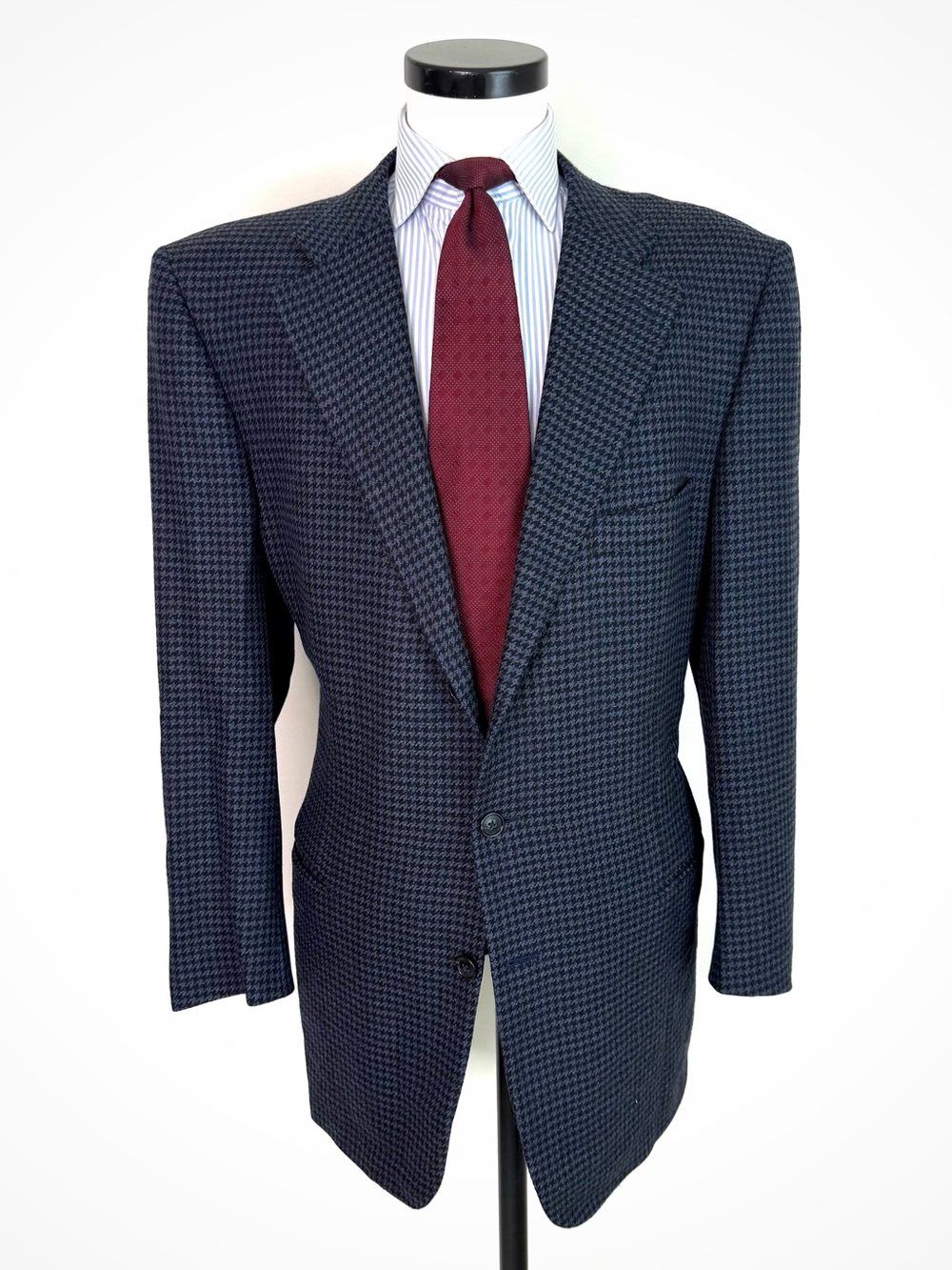 Ermenegildo Zegna Wool & Cashmere Blue Houndstooth Blazer | 46